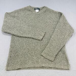 Roots Performance Knit Sweater Womens Large Grey Ribbed Waffle Canada Cotton
